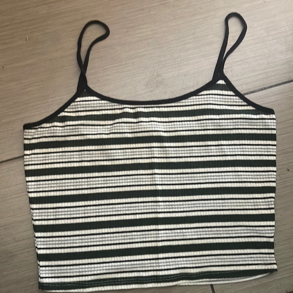 Stripped grey, white, green, and black tank top